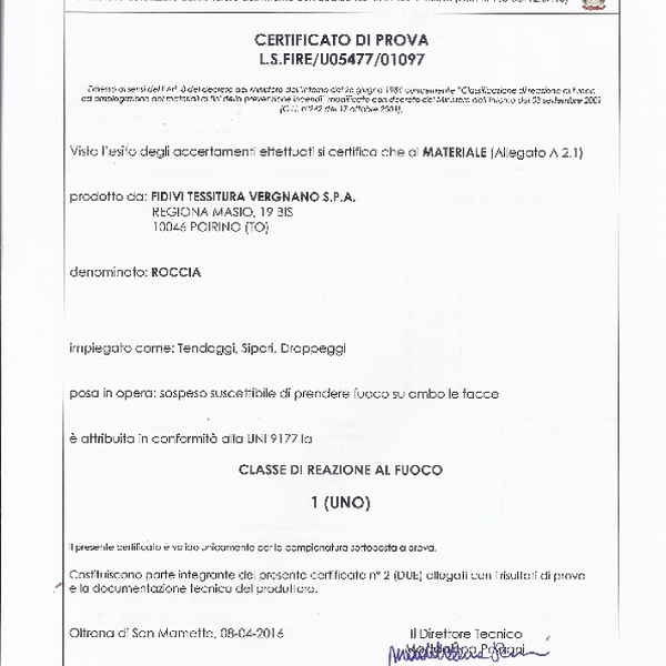 roccia - flammability UNI_9174-8456 C1